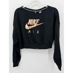 Nike Air Rally Crop Black Sweatshirt With Rose Gold Logo, Zipper, Small, Loose